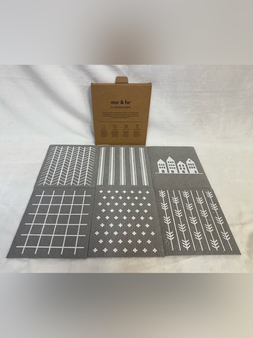 Mor & Far 6 Pack Eco Dish Cloths Unisex Grey - Swedish Reusable Cellulose